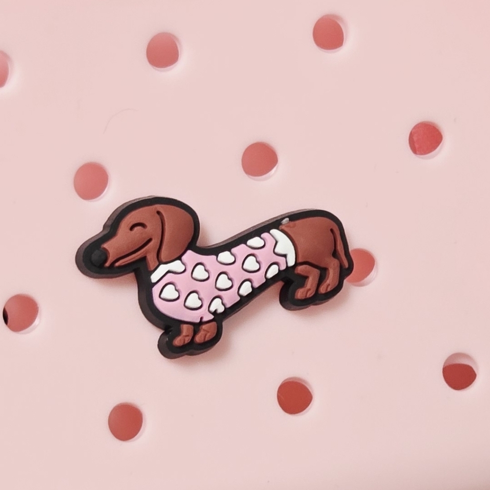 Dachshund Dog Pink Heart Sweater Shoe Charm Silicone Croc Jibbitz Compatible Y2K